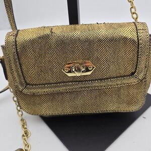 Steve Madden Gold Metallic Chain Strap Crossbody Bag Small Purse Evening Party‎